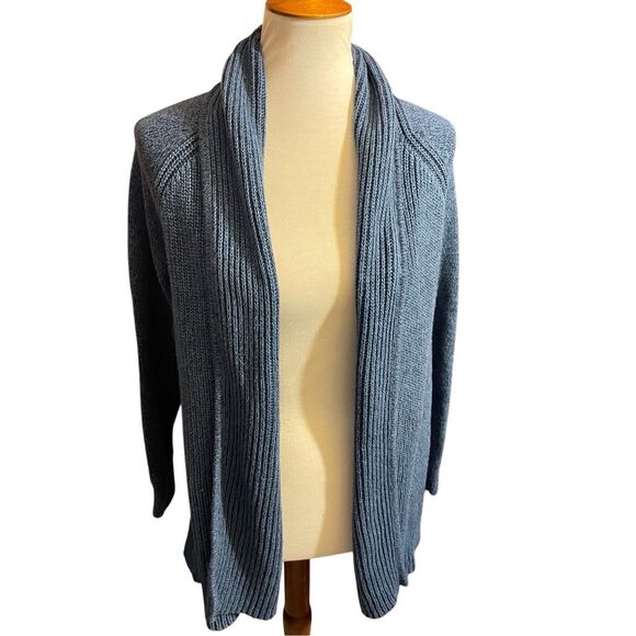 L.L. Bean Women’s Open Front Knit Cardigan Sweater Size Large Petite Slate Blue - Picture 3 of 11